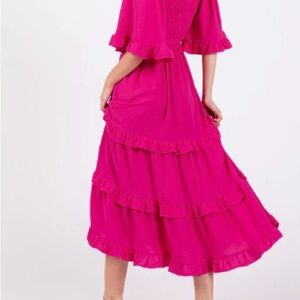 She + Sky Fuchsia Smocked Dress
